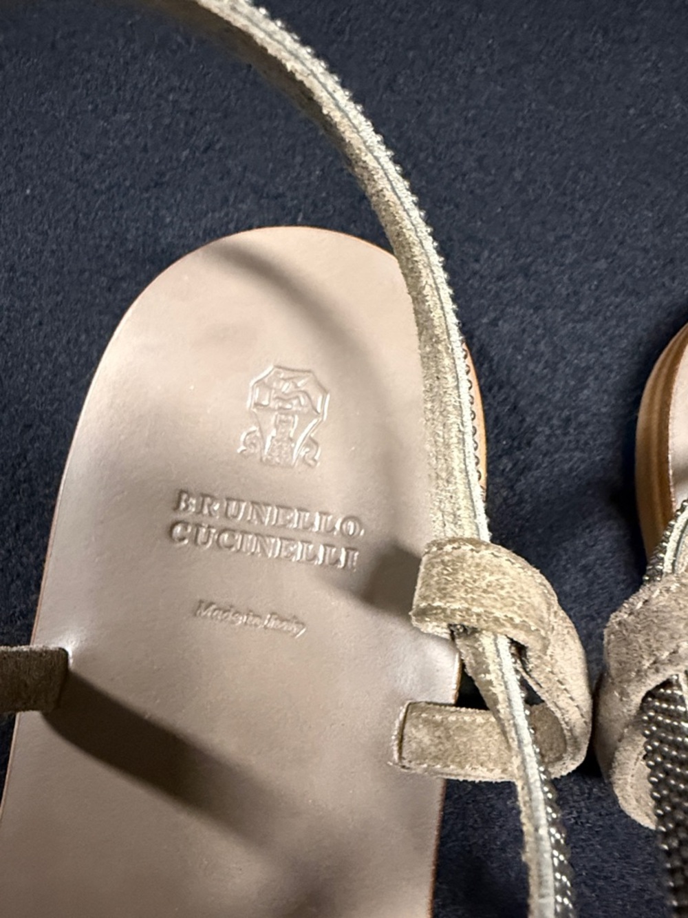 Brunello Cucinelli Metallic Beige T-Strap Sandals - Picture 3 of 4